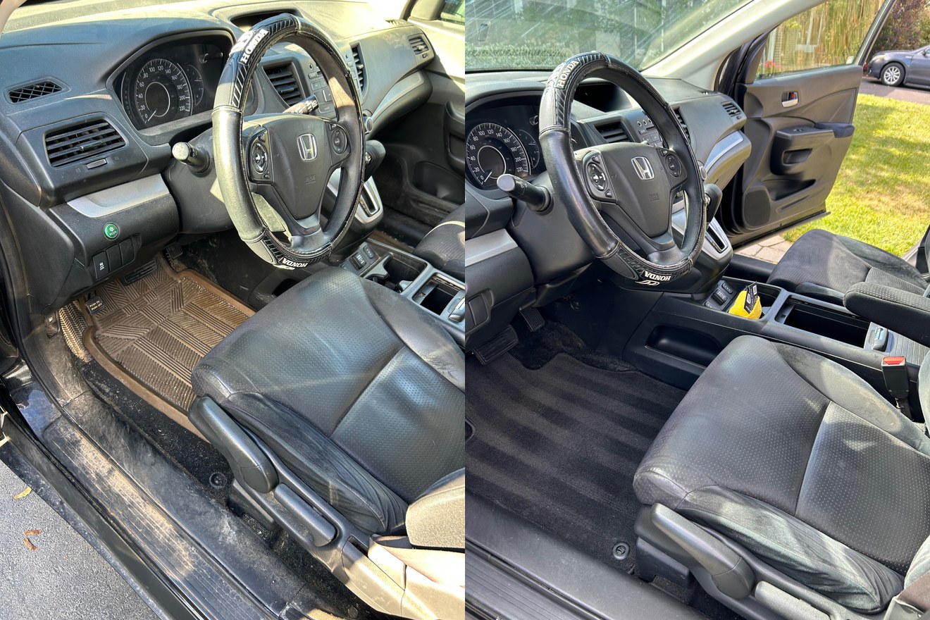 Honda interior before and after detailing by Atom Detailing